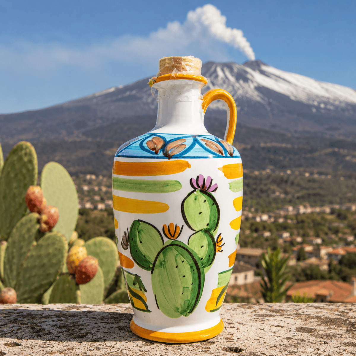 Monte Etna DOP - Sicilian Extra Virgin Olive Oil in Hand-Painted Ceramic Jar