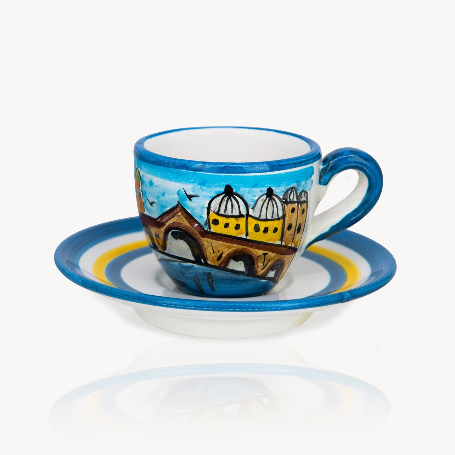 Venice Hand-Painted Espresso Cup and Saucer - Set of 2