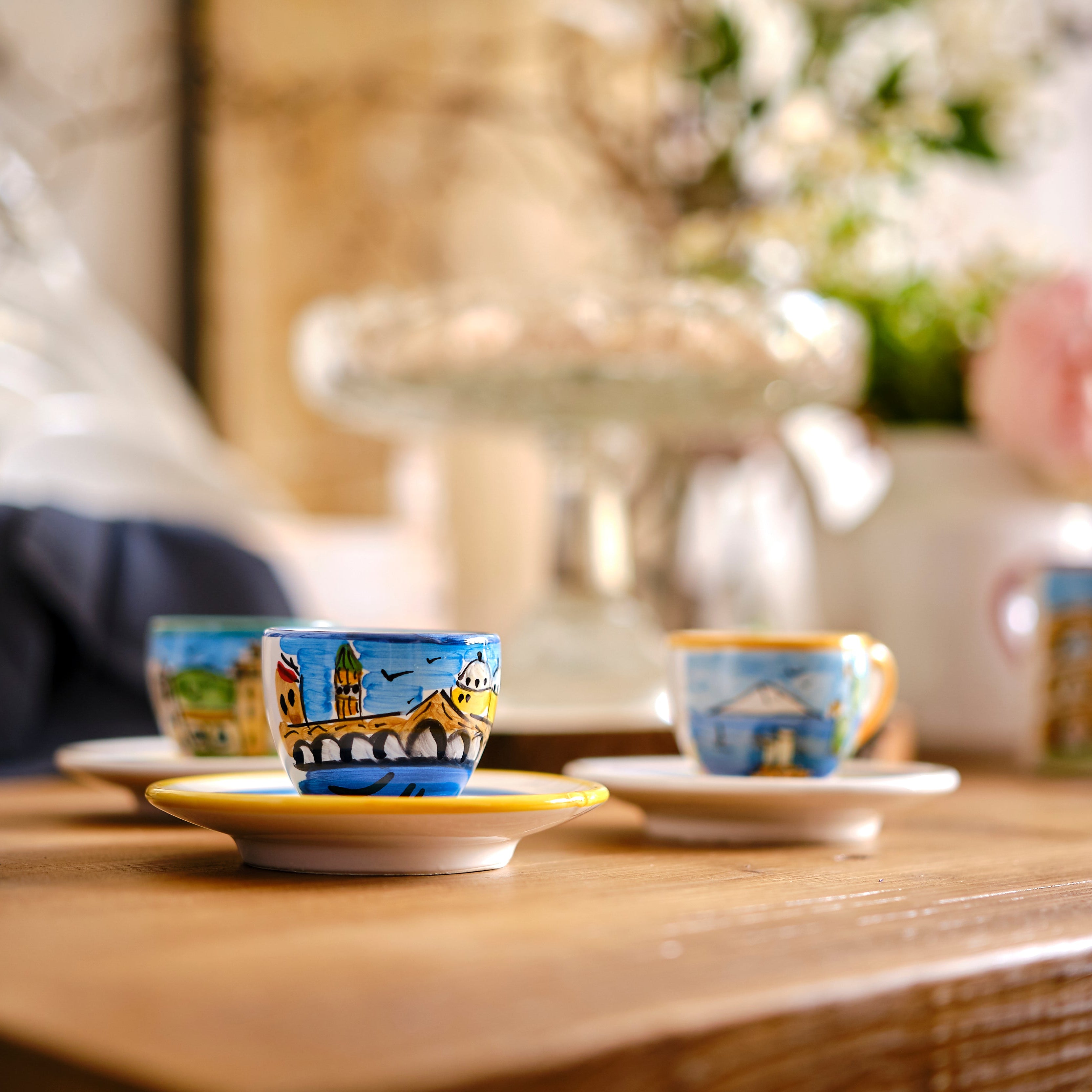 Handbemalte Espressotassen mit Untertasse „Sizilien" - 2er-Set