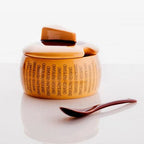 Italian ceramic Parmigiano Reggiano cheese container with lid and spoon