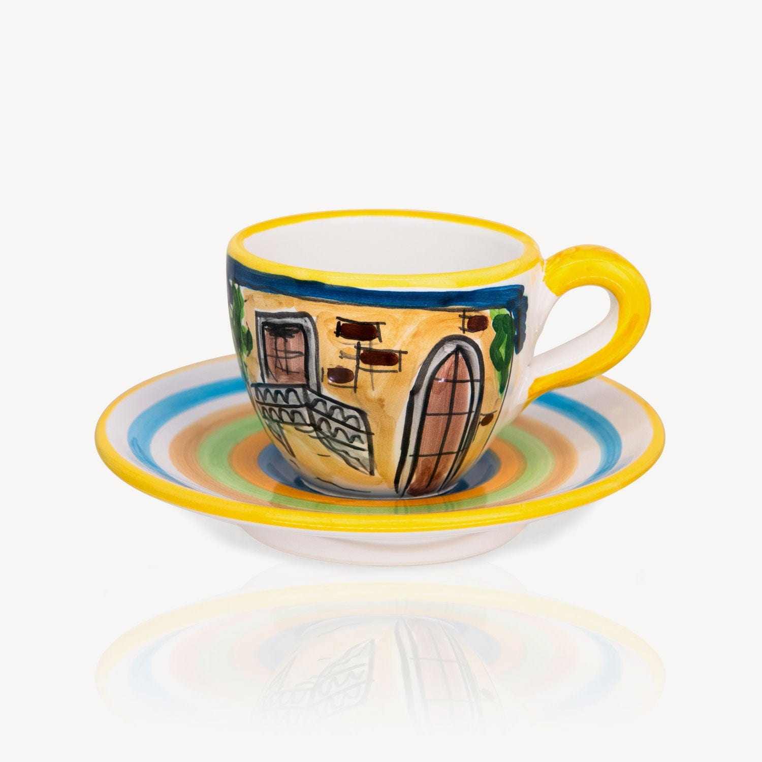 Handbemalte Espressotassen mit Untertasse „Romeo und Julia" - 2er-Set