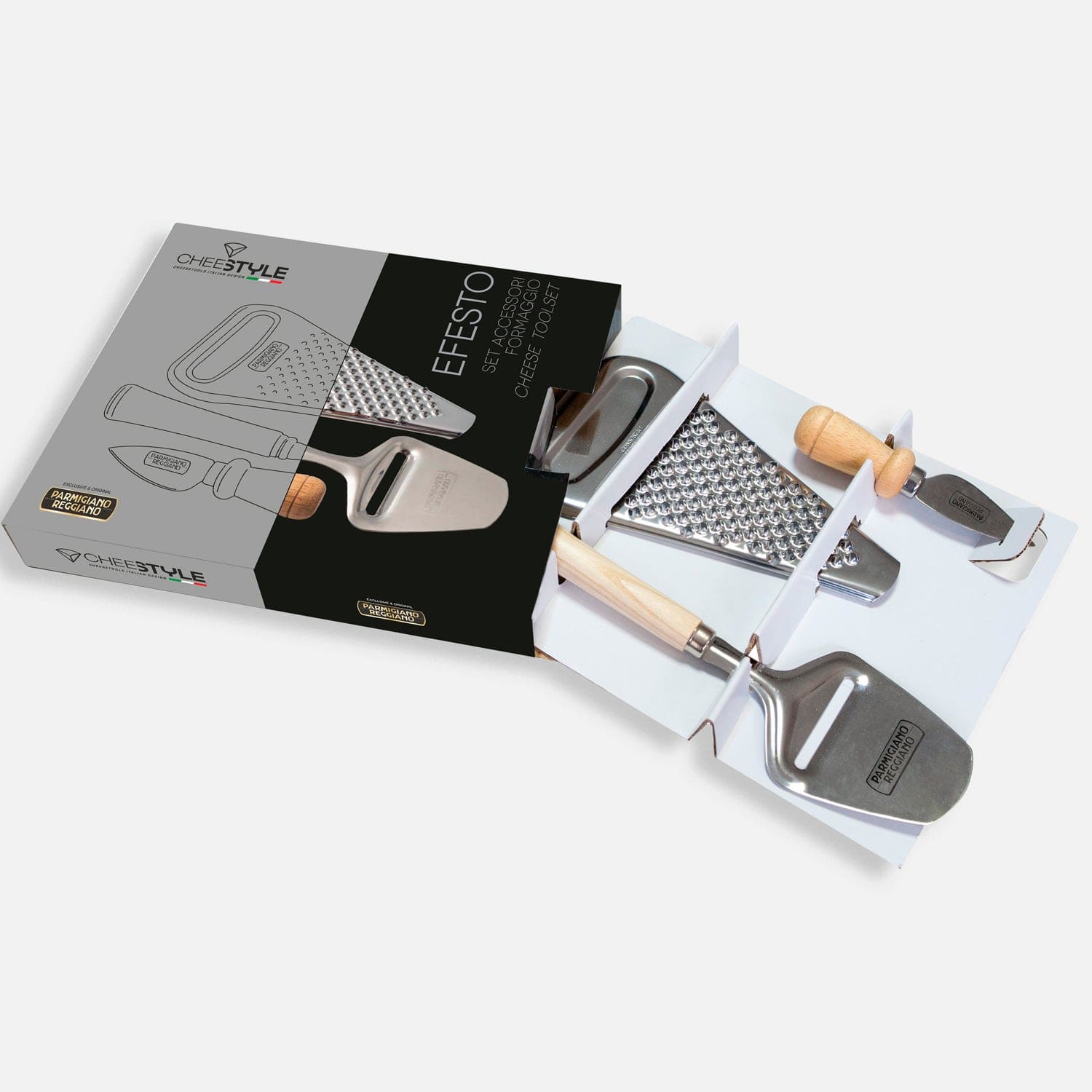 Cheese Toolset – three-piece stainless steel set: grater, slicer and cheese knife