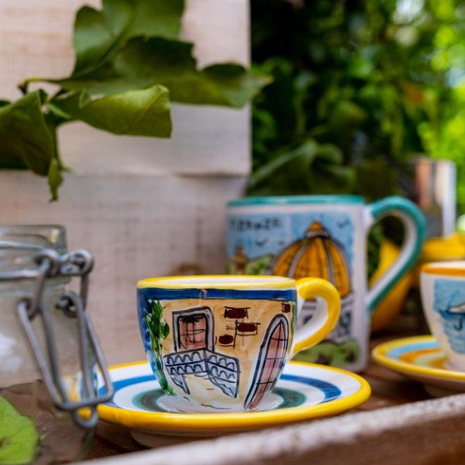Handbemalte Espressotassen mit Untertasse „Romeo und Julia" - 2er-Set